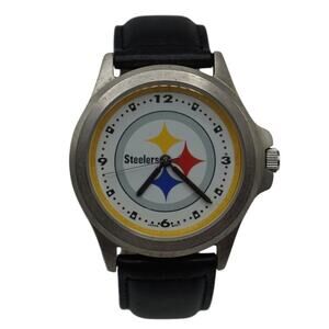 Pittsburgh Steelers Black Leather Strap Quartz Watch